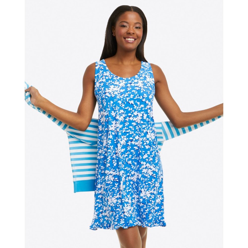 Womens Size Small Medium Draper James Blue Ruffle Nightie in Blue Shadow Floral